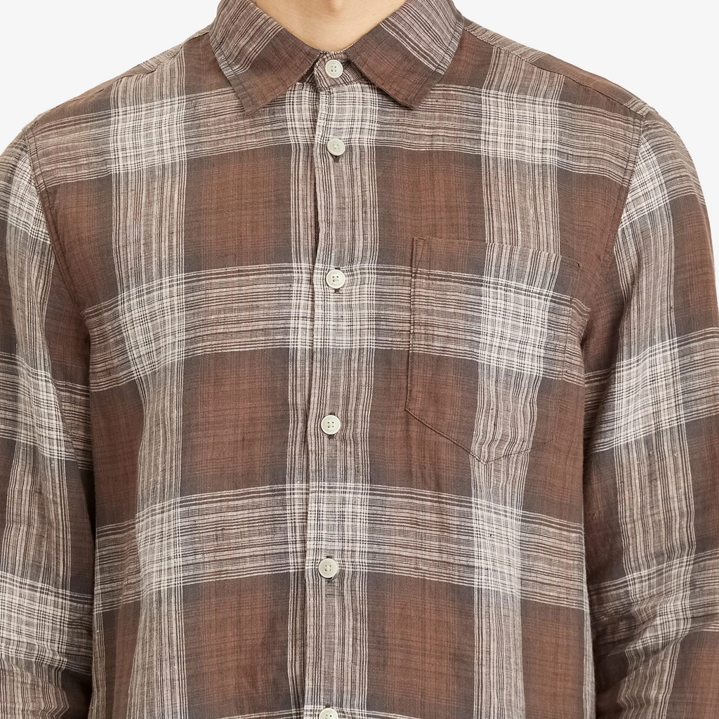 Wax London Men's Jaunt Linen Check Shirt Brown